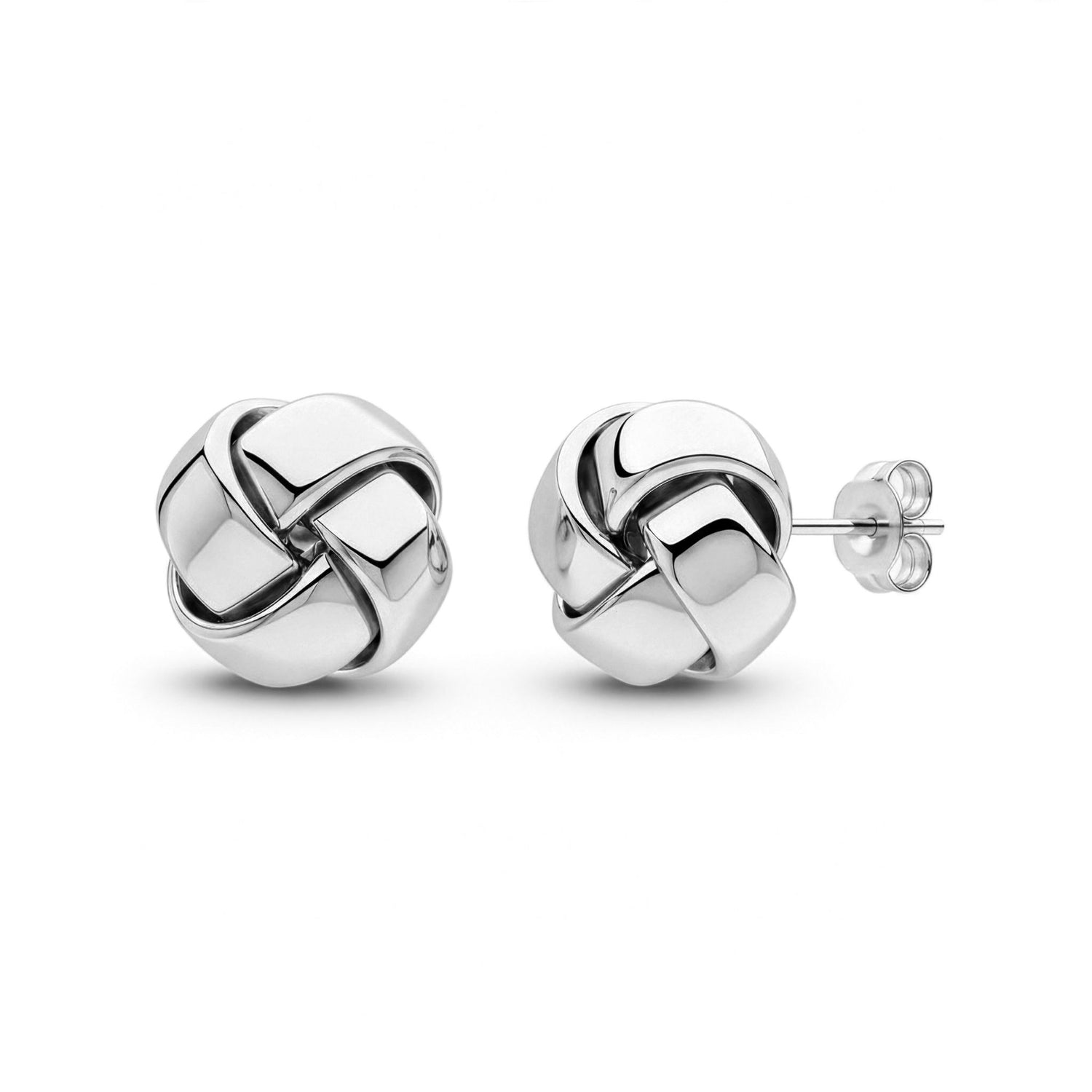 9ct White Gold Polished Ribbon Knot Stud Earrings — 15mm
