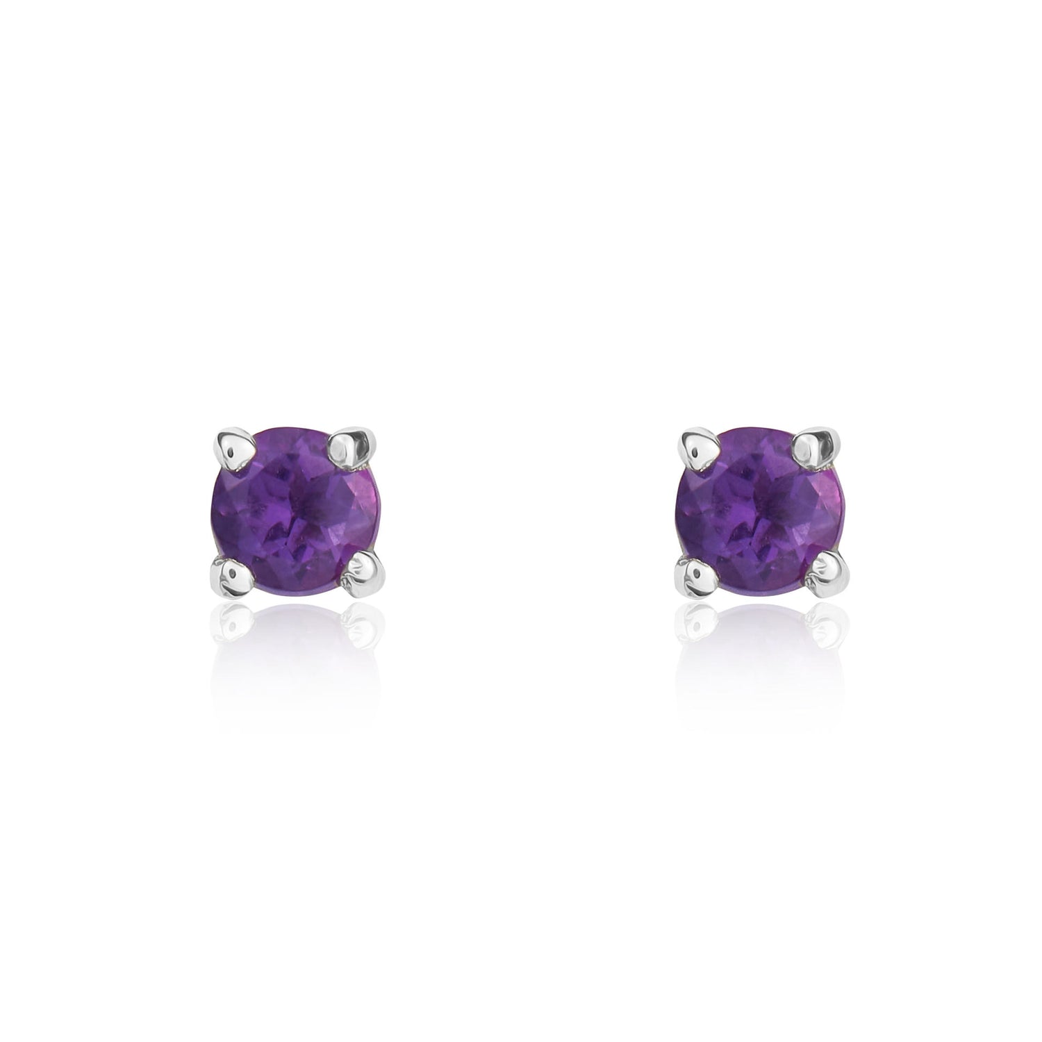 9ct White Gold Round Natural Amethyst Claw Set Stud Earrings — 3mm