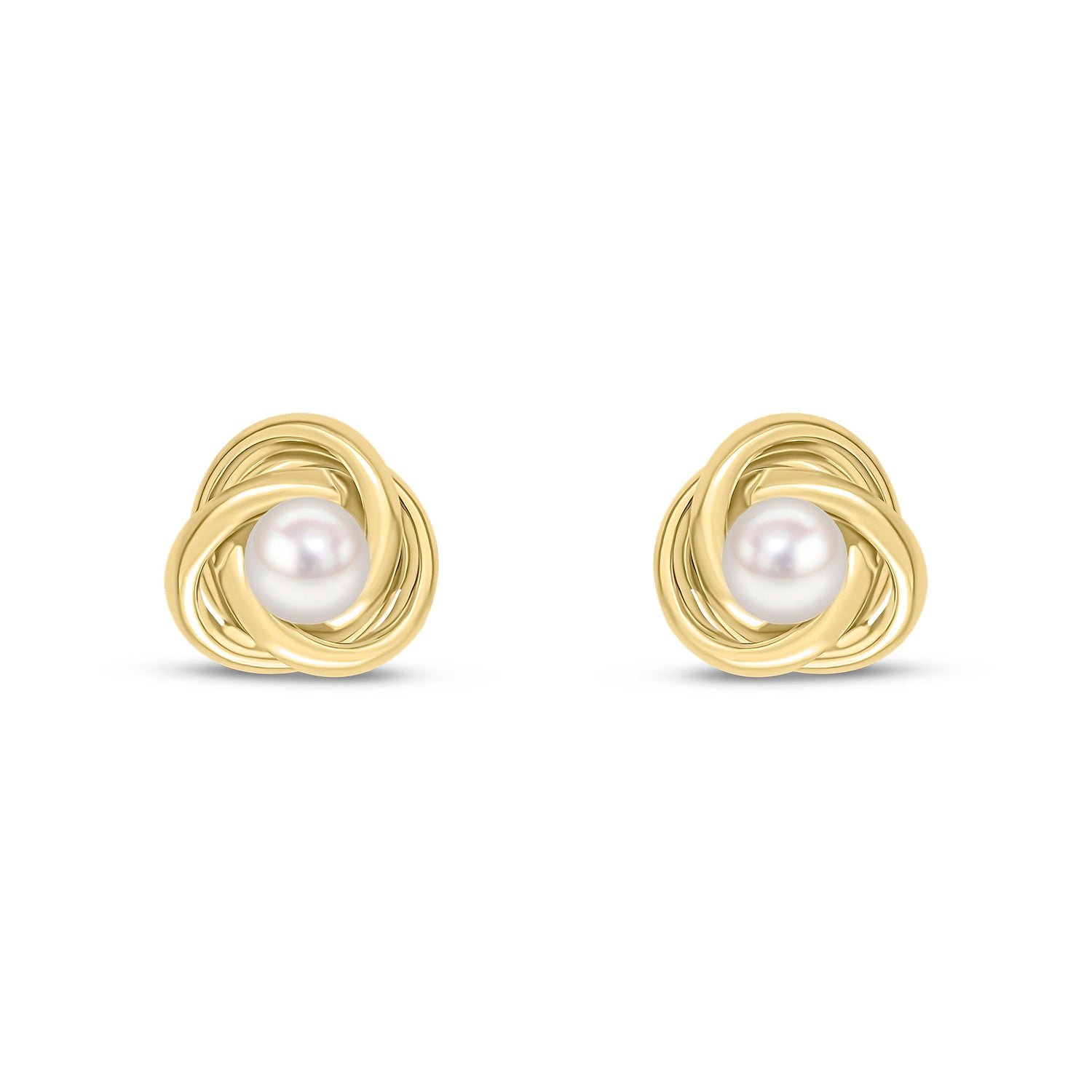 9ct Yellow Gold Knot Stud Earrings with Natural Freshwater Cultured Pearl Centre — 5mm