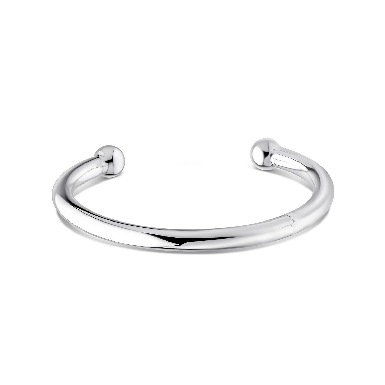 Sterling Silver Large 6mm Round Torque Bangle with 10mm Bead Ends