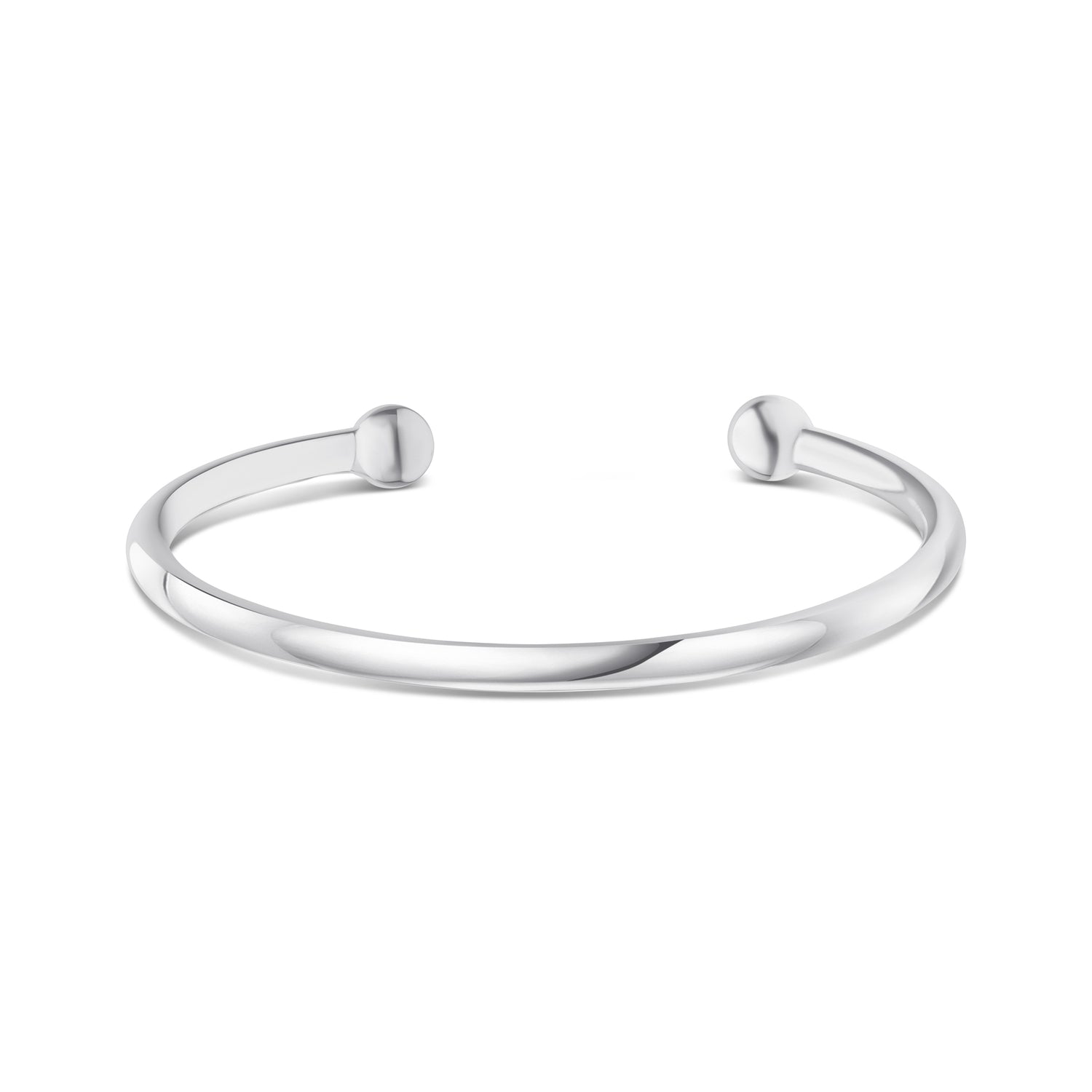 Sterling Silver Large 4mm Round Torque Bangle with 8mm Bead Ends