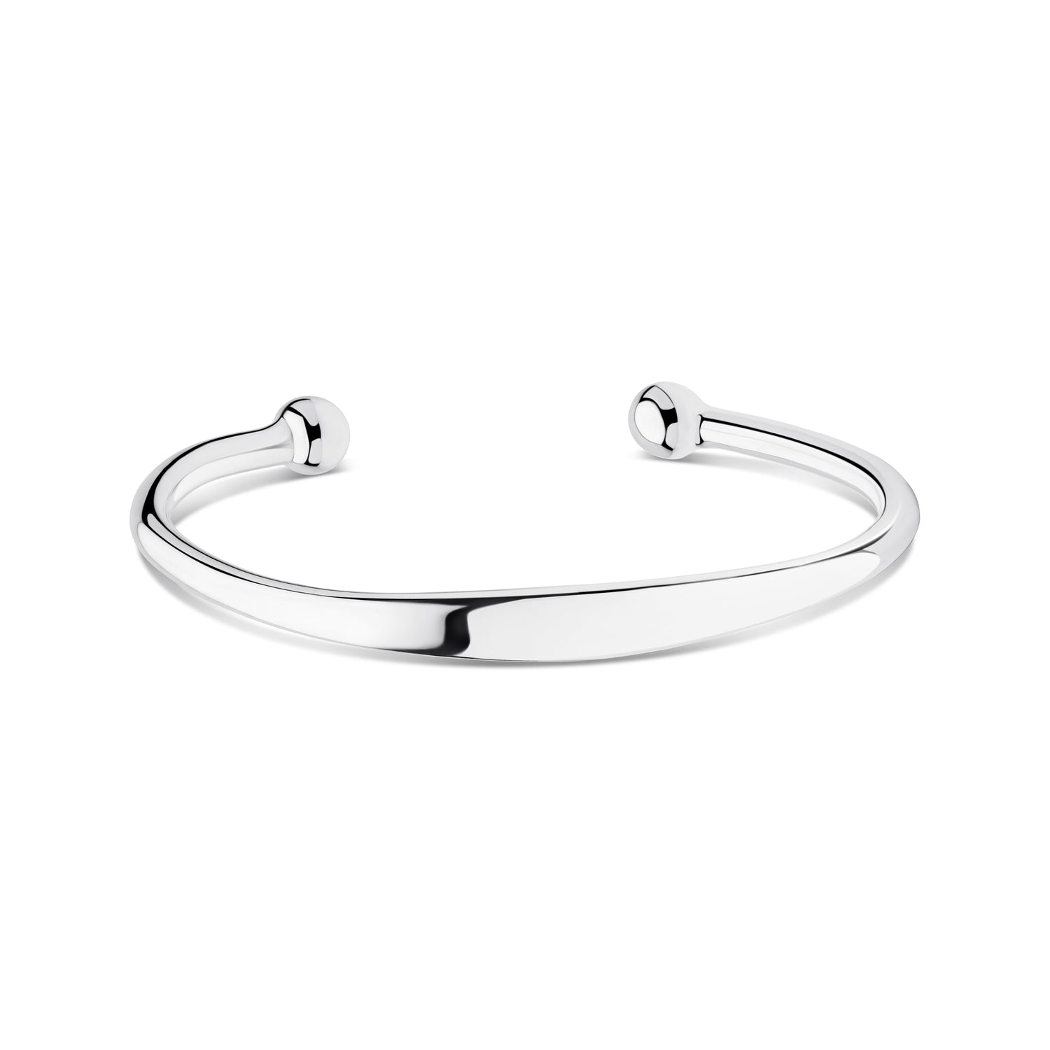 Sterling Silver 4mm Open Torque Bangle with Engraving Plate and Bead Ends