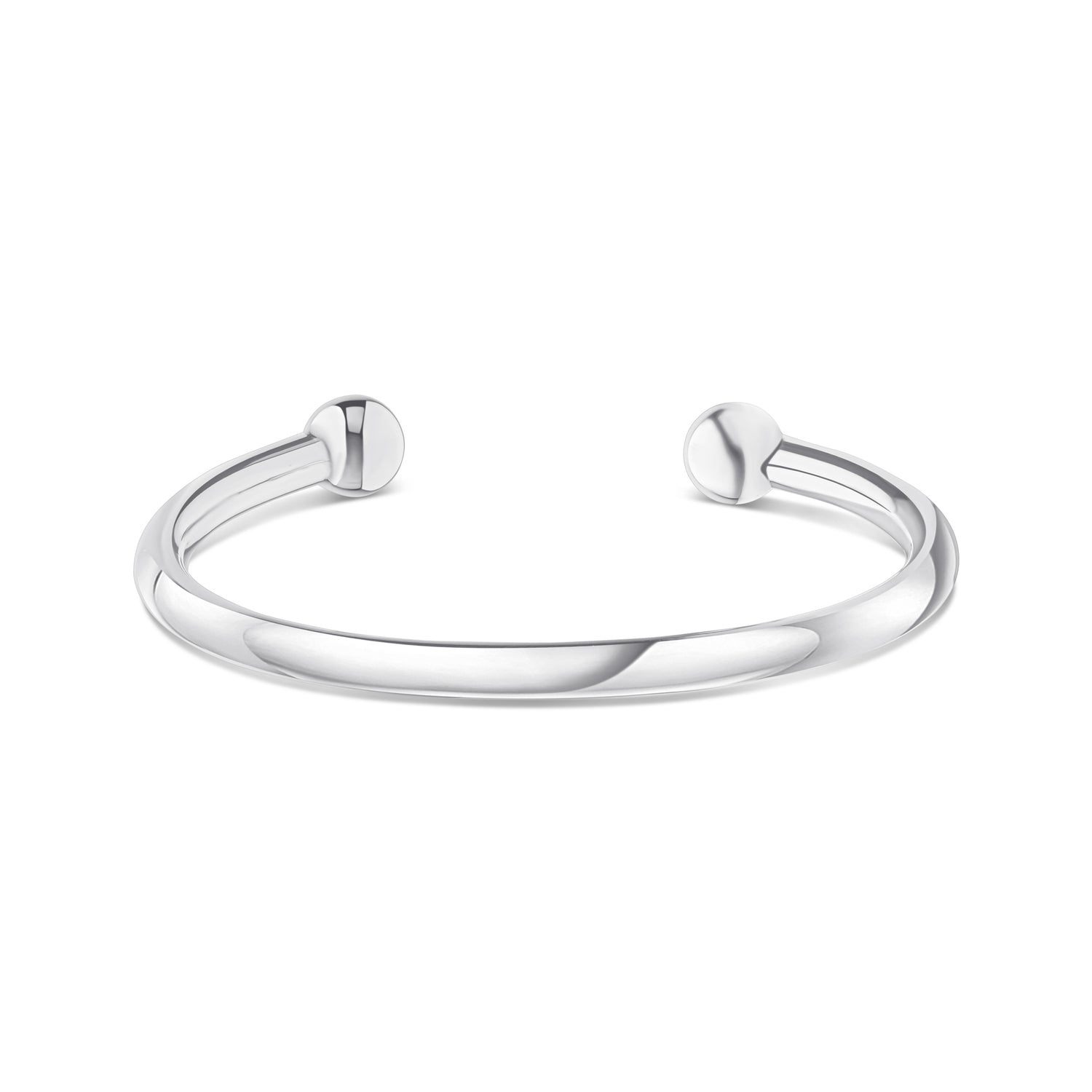 Sterling Silver Large 5mm Round Torque Bangle with 10mm Bead Ends