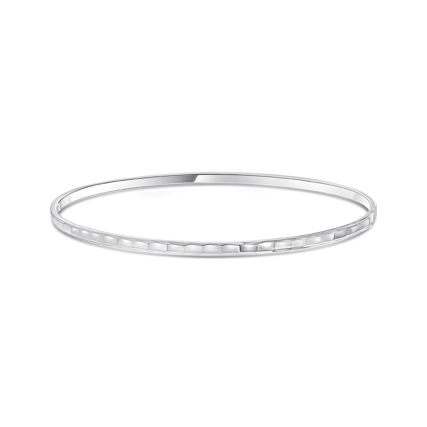 Sterling Silver 2.5mm Block Pattern Bangle Small