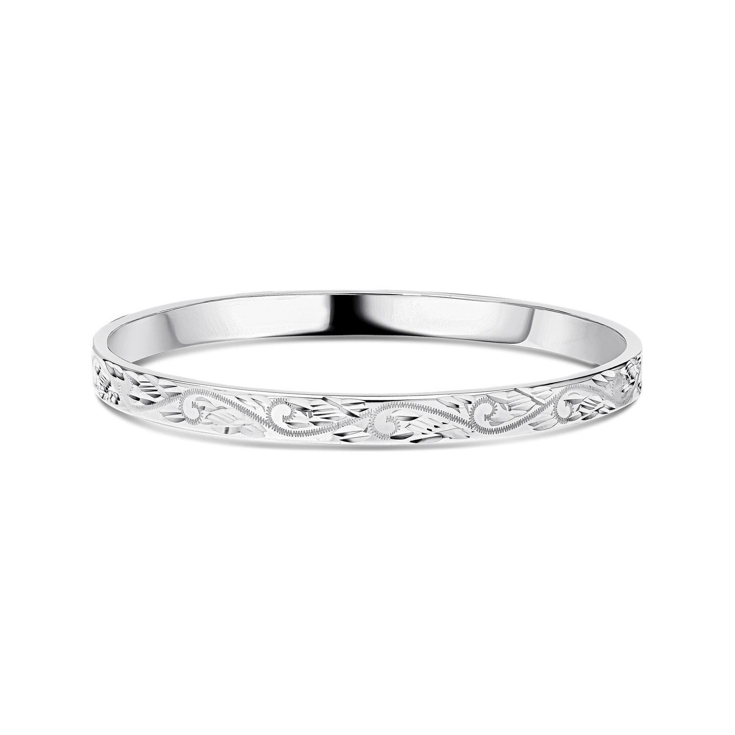 Sterling Silver 6mm Engraved Court Comfort Fit Bangle