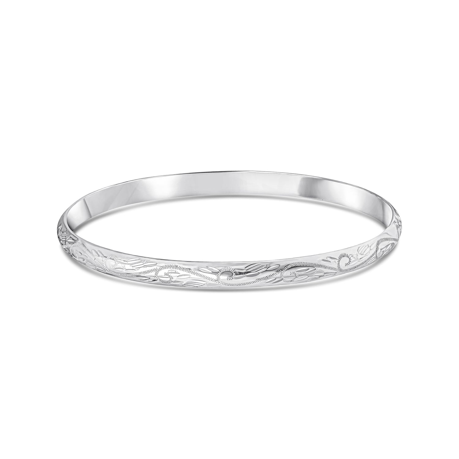 Sterling Silver 5mm Solid Engraved Court Bangle