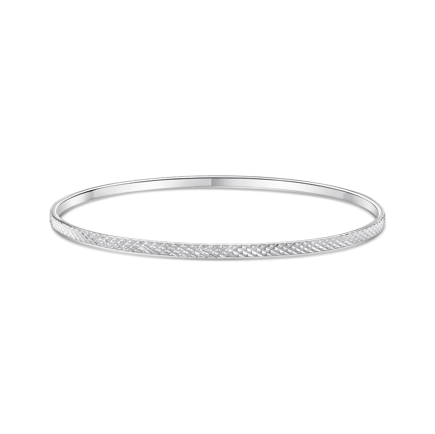 Sterling Silver 2.5mm Diamond Cut Lattice Pattern Bangle Small