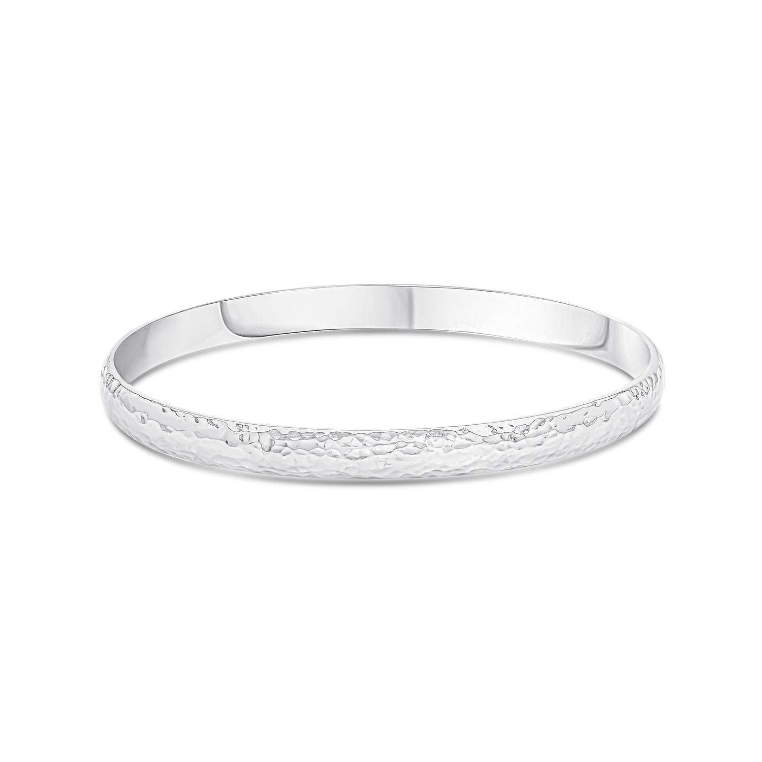 Sterling Silver 6mm Solid Hammered Comfort Fit Bangle