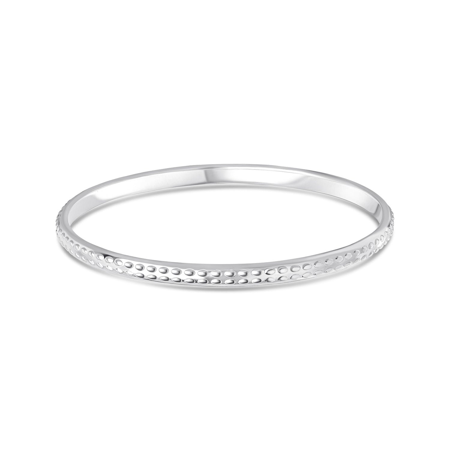Sterling Silver Solid 5mm Oval Beaded D-Shaped Bangle