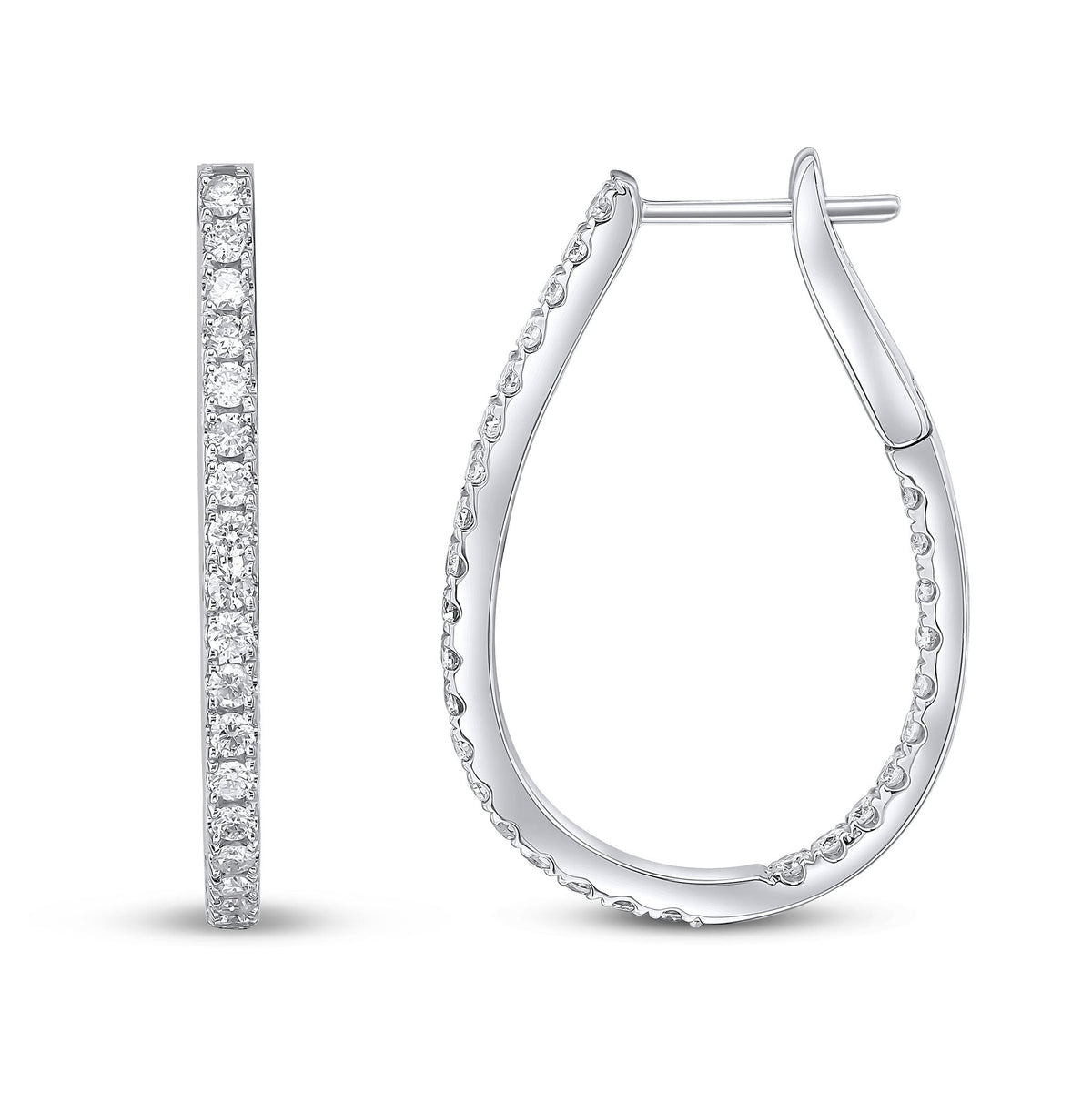 18ct White Gold Full Natural Diamond Horseshoe Hoop Earrings