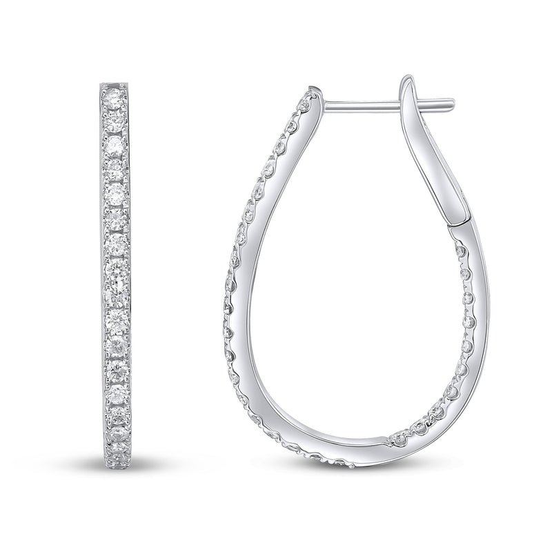 18ct White Gold Full Natural Diamond Horseshoe Hoop Earrings
