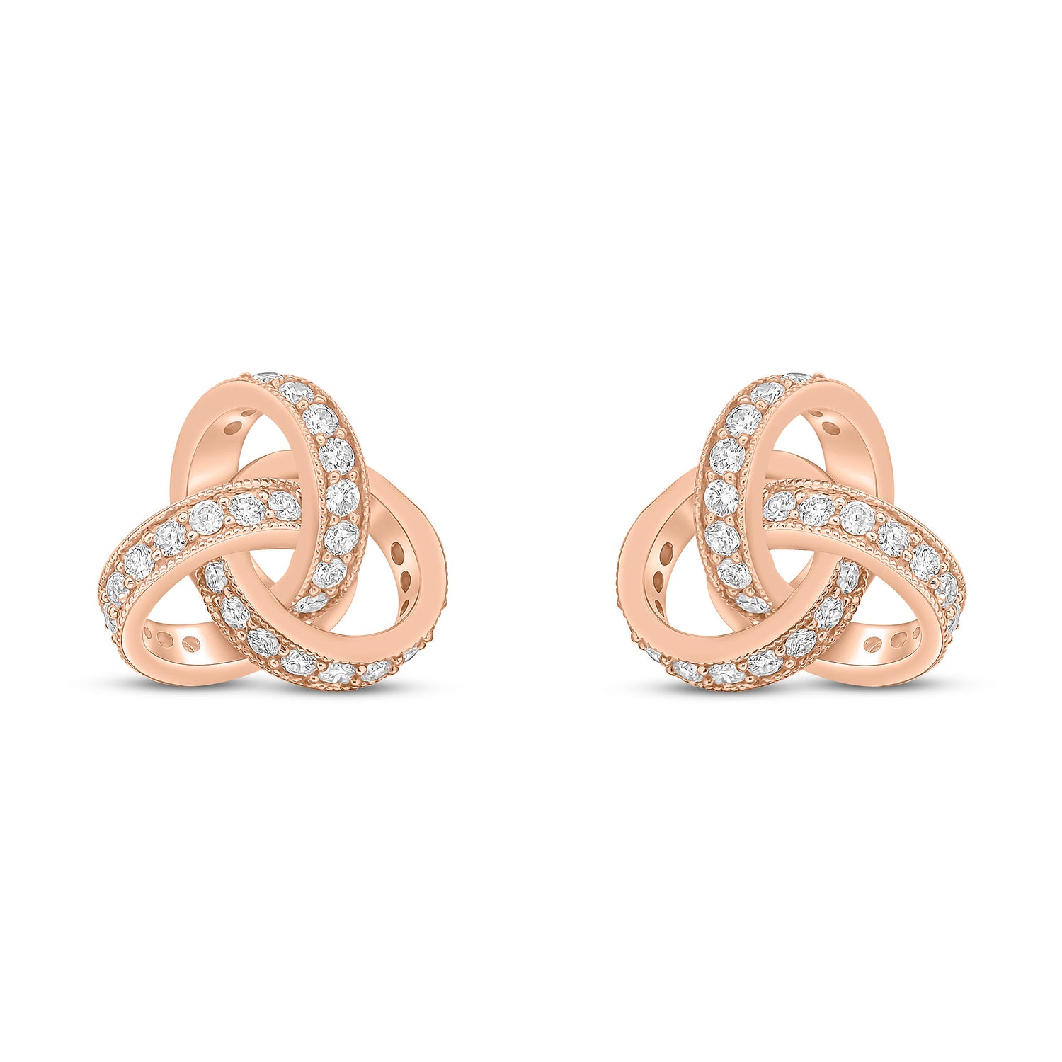 18ct Rose Gold Natural Diamond Grain Set Knot Stud Earrings – 13.5mm