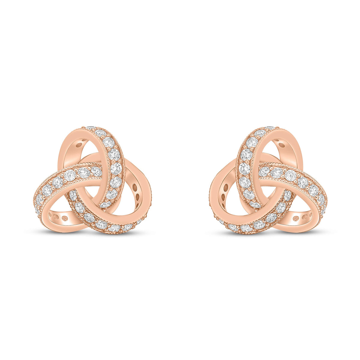 18ct Rose Gold Natural Diamond Grain Set Knot Stud Earrings – 13.5mm