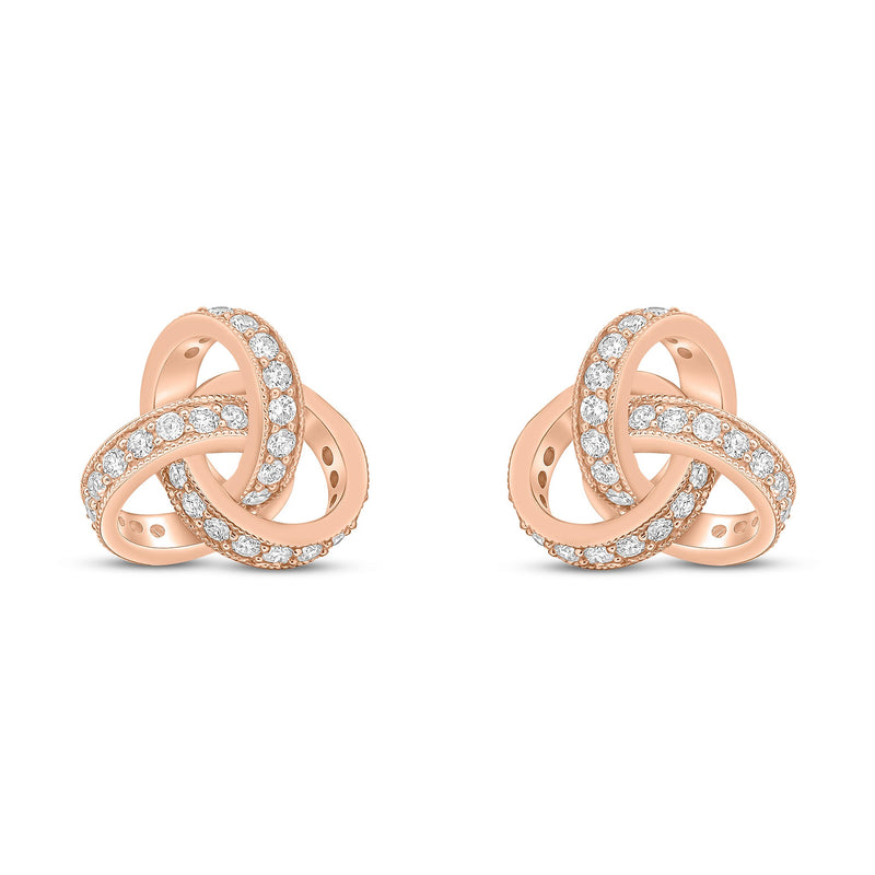 18ct Rose Gold Natural Diamond Grain Set Knot Stud Earrings – 13.5mm
