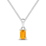 9ct White Gold Octagonal Natural Citrine Claw Pendant — 5x3mm