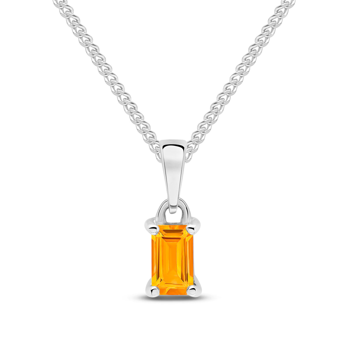 9ct White Gold Octagonal Natural Citrine Claw Pendant — 5x3mm