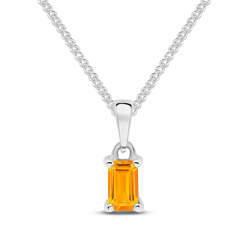 9ct White Gold Octagonal Natural Citrine Claw Pendant — 5x3mm