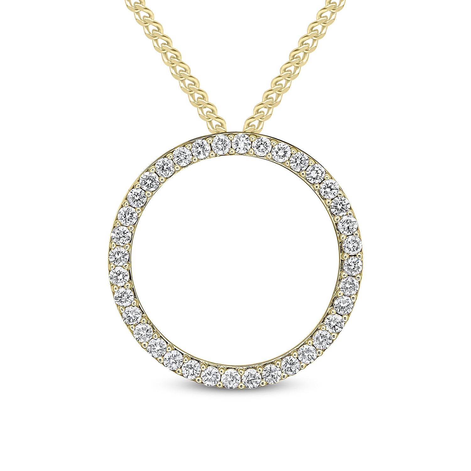 18ct Yellow Gold Round Natural Diamond Claw Set Open Circle Slider Pendant — 25mm
