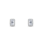 9ct White Gold Octagonal Emerald Cut Cubic Zirconia CZ Rubover Stud Earrings — 5x3mm
