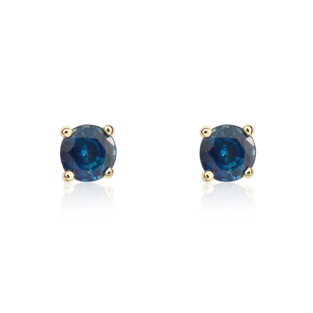 9ct Yellow Gold Round Natural Sapphire Claw Stud Earrings — 4mm