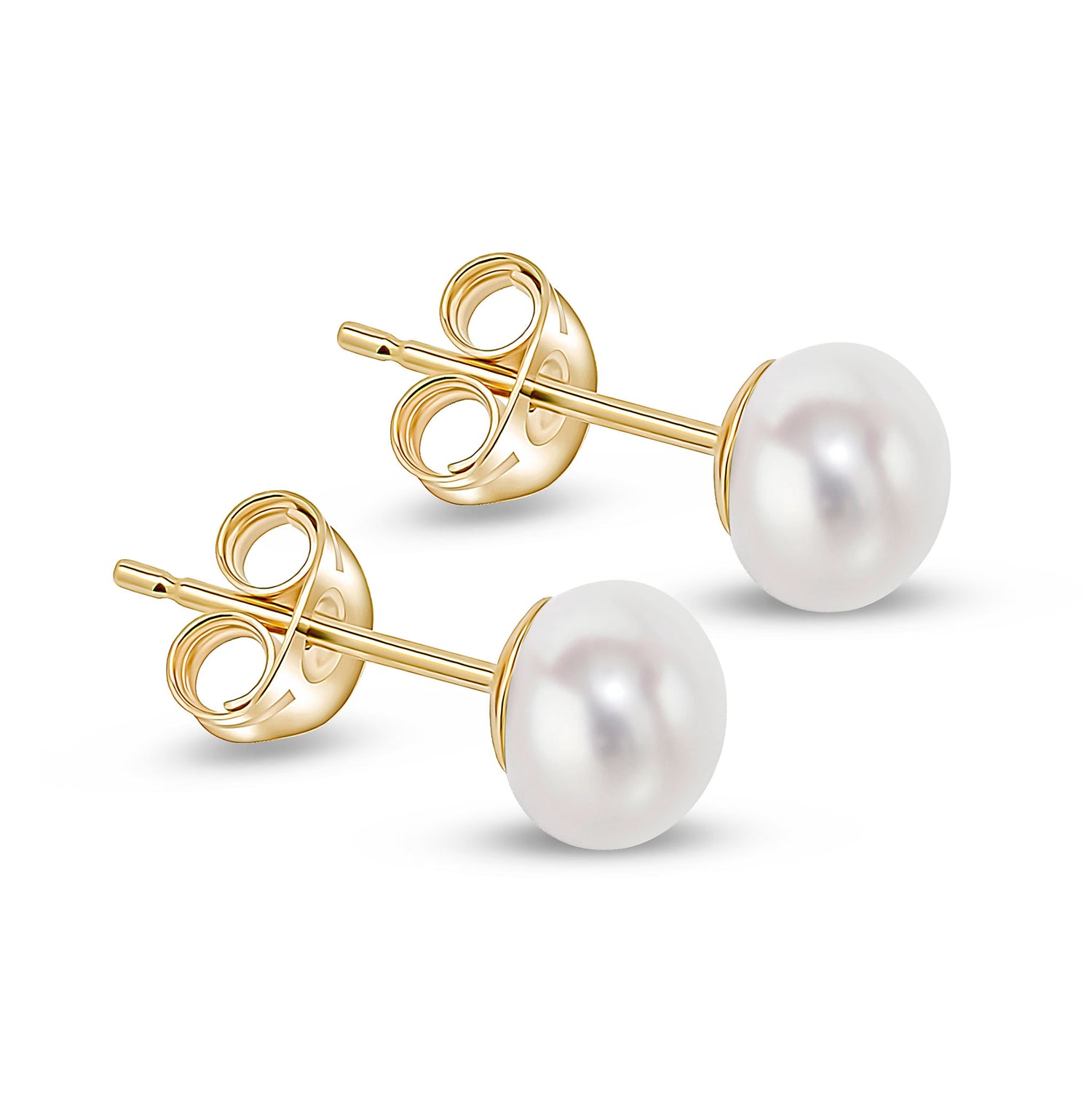 9ct Yellow Gold Freshwater Button Natural Pearl Stud Earrings — 4-4.5mm
