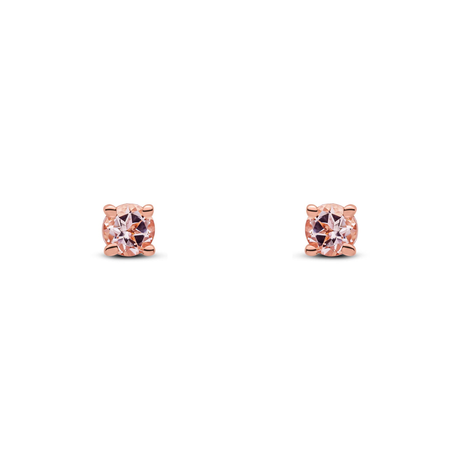 9ct Rose Gold Round Natural Morganite Claw Stud Earrings — 3mm