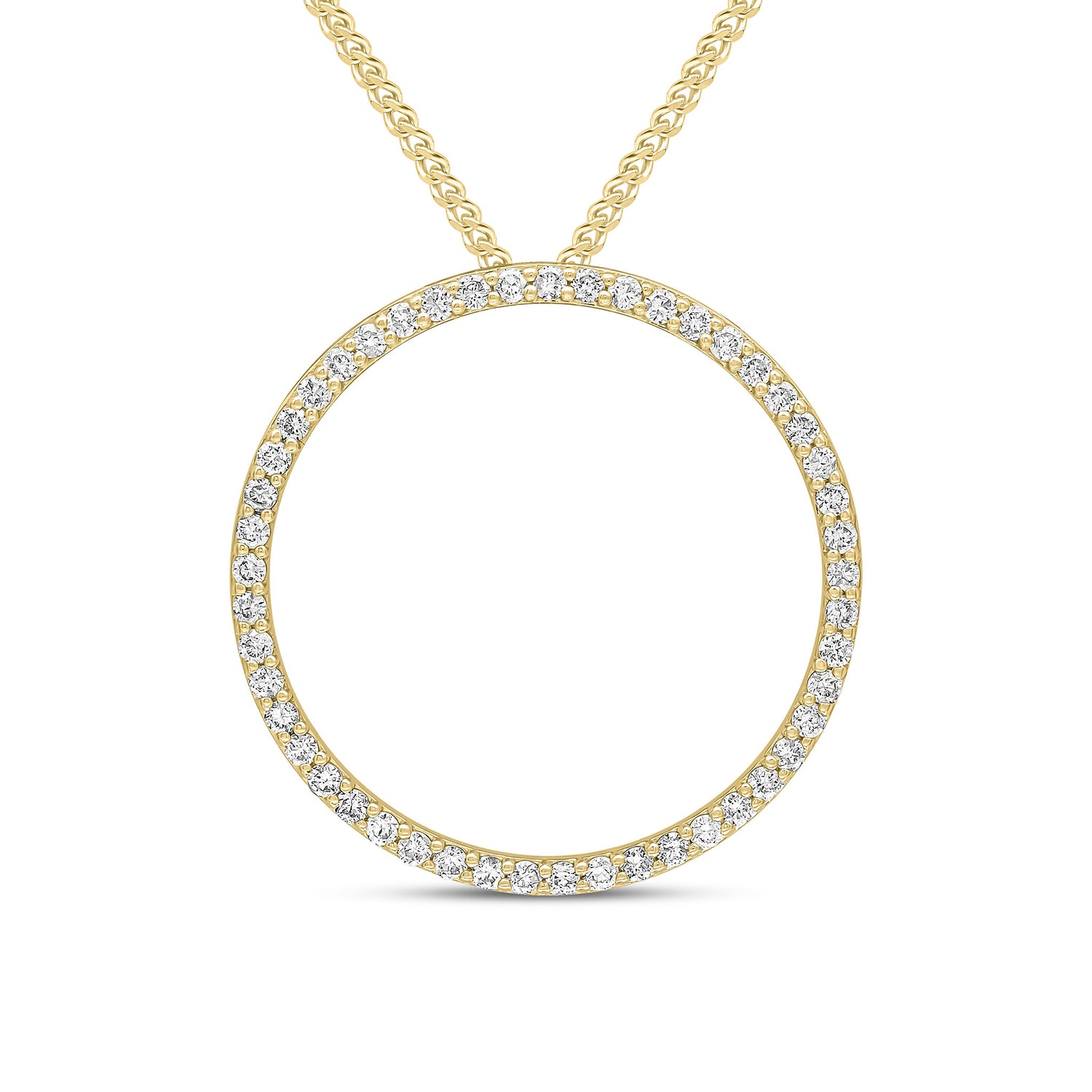 18ct Yellow Gold Round Natural Diamond Claw Set Open Circle Slider Pendant — 27mm