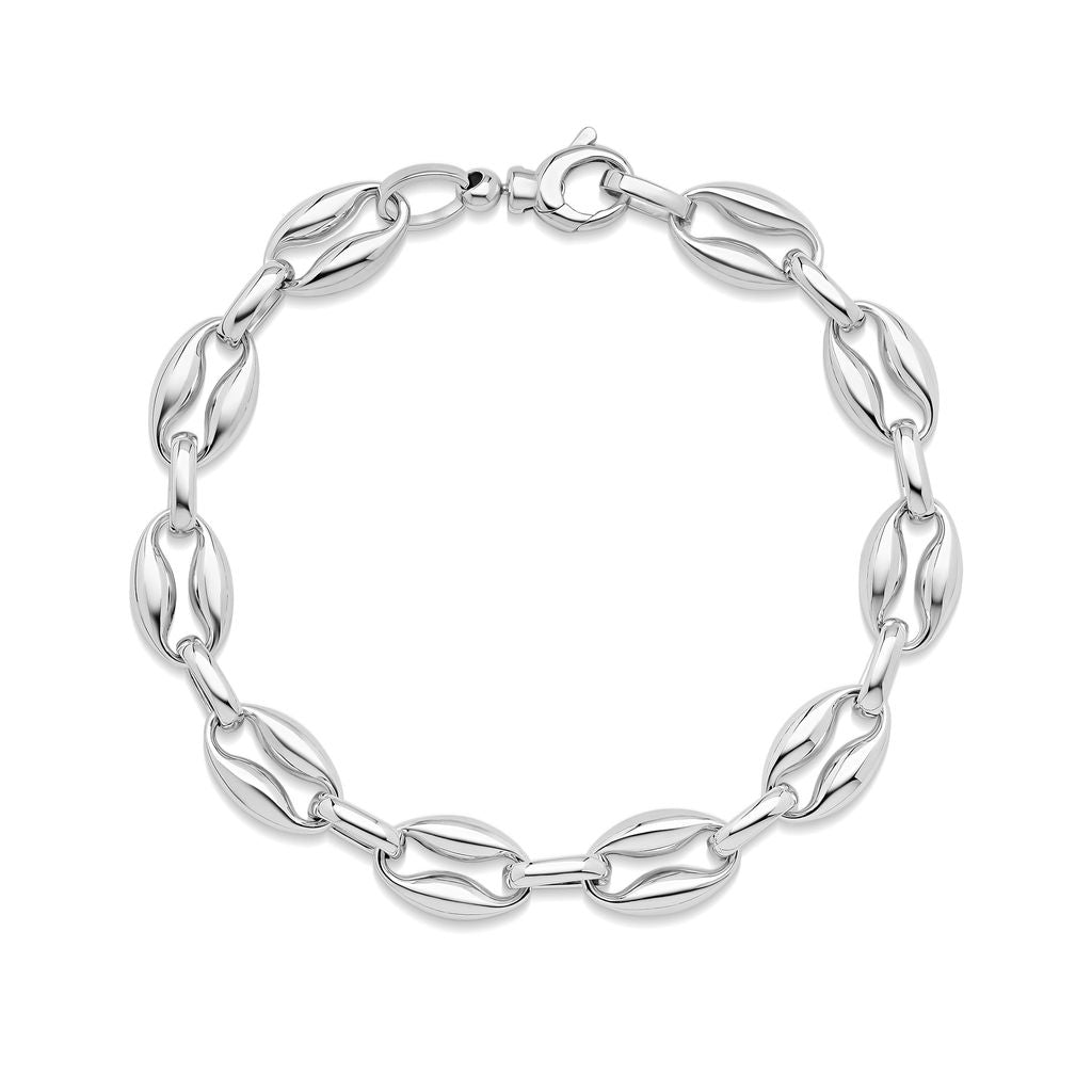 9ct White Gold Fancy Oval Link Bracelet