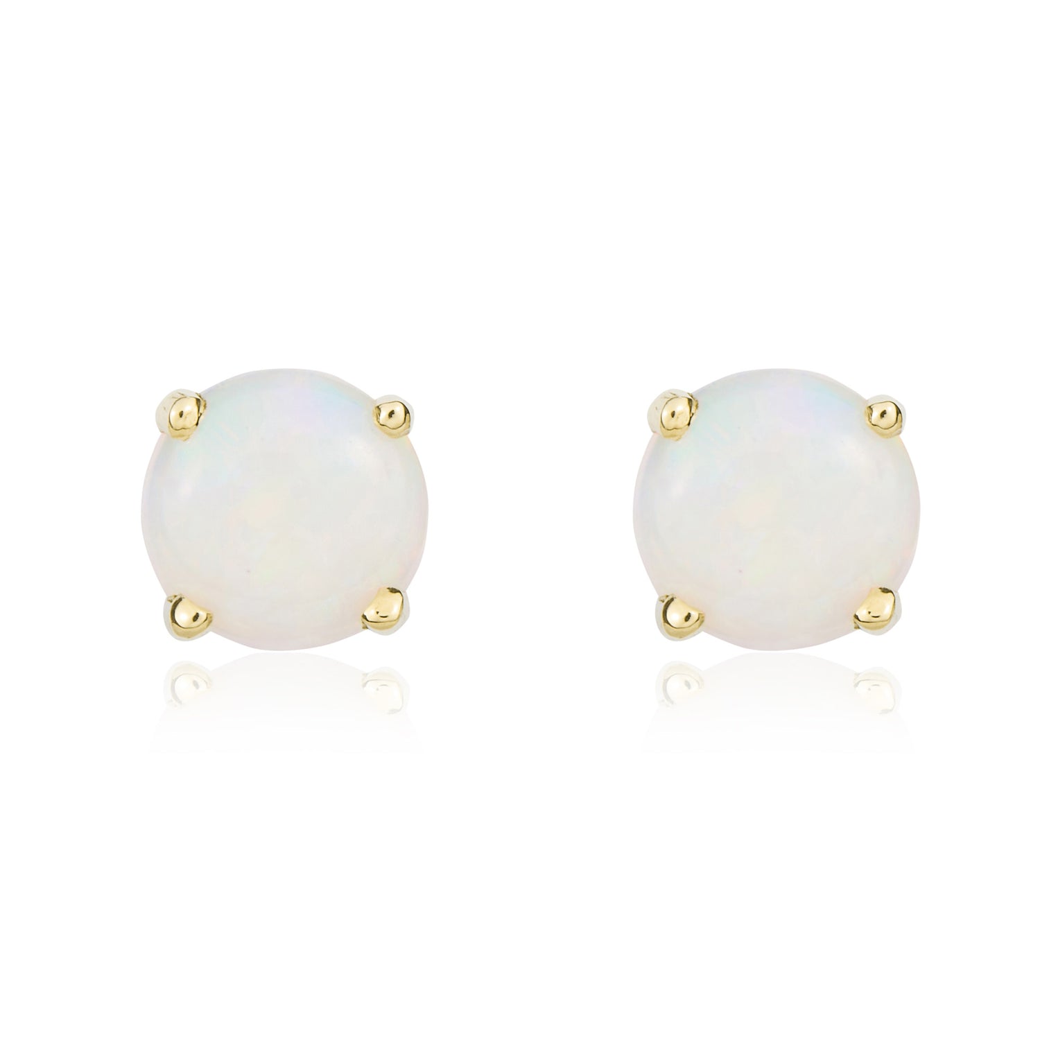 9ct Yellow Gold Round Natural Opal Claw Set Stud Earrings — 5mm