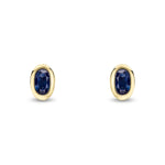 9ct Yellow Gold Oval Natural Sapphire Rubover Stud Earrings — 5x3mm
