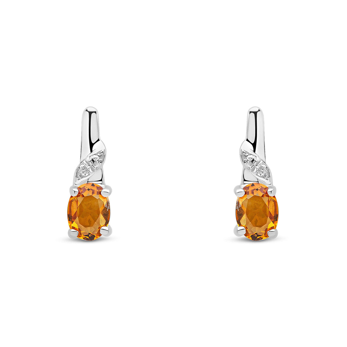 9ct White Gold Natural Citrine and Diamond Drop Earrings