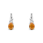 9ct White Gold Oval Natural Citrine & Diamond Drop Earrings — 4x3mm