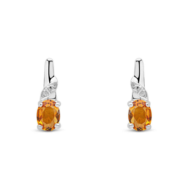 9ct White Gold Oval Natural Citrine & Diamond Drop Earrings — 4x3mm