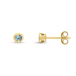 9ct Yellow Gold Round Natural Aquamarine Rubover Stud Earrings — 3mm