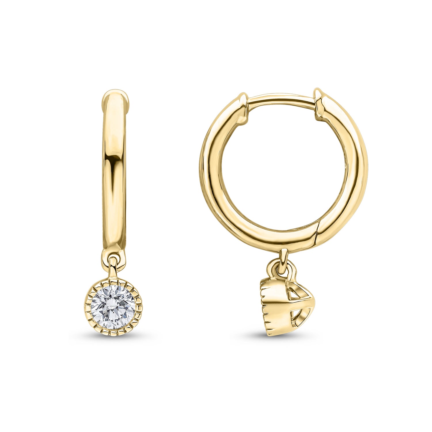 18ct Yellow Gold Natural Diamond Millegrain Drop Hoop Earrings
