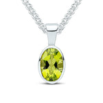 9ct White Gold Oval Natural Peridot Rubover Pendant — 7x5mm