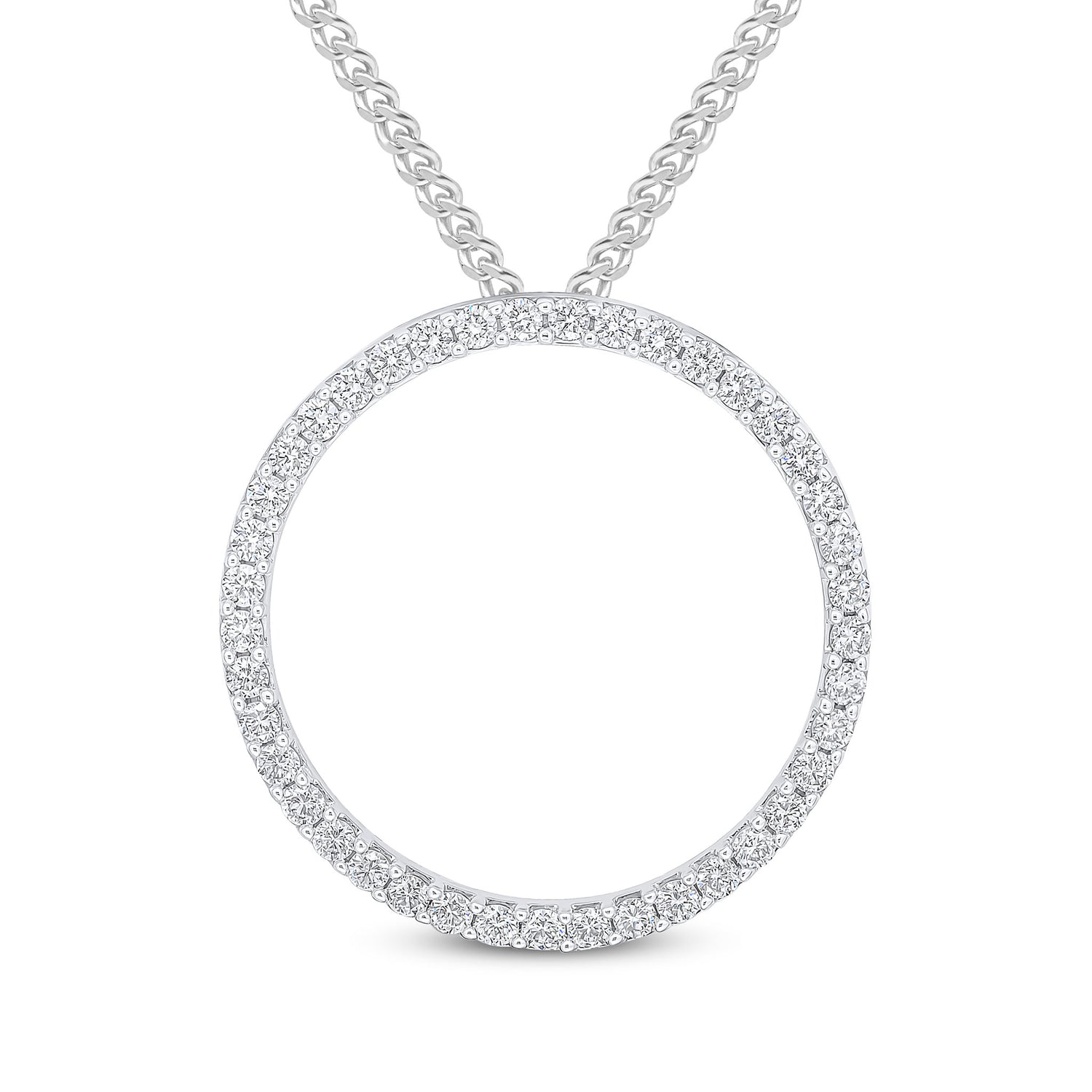 18ct White Gold Round Natural Diamond Claw Set Open Circle Slider Pendant — 35mm