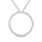 18ct White Gold Round Natural Diamond Claw Set Open Circle Slider Pendant — 35mm