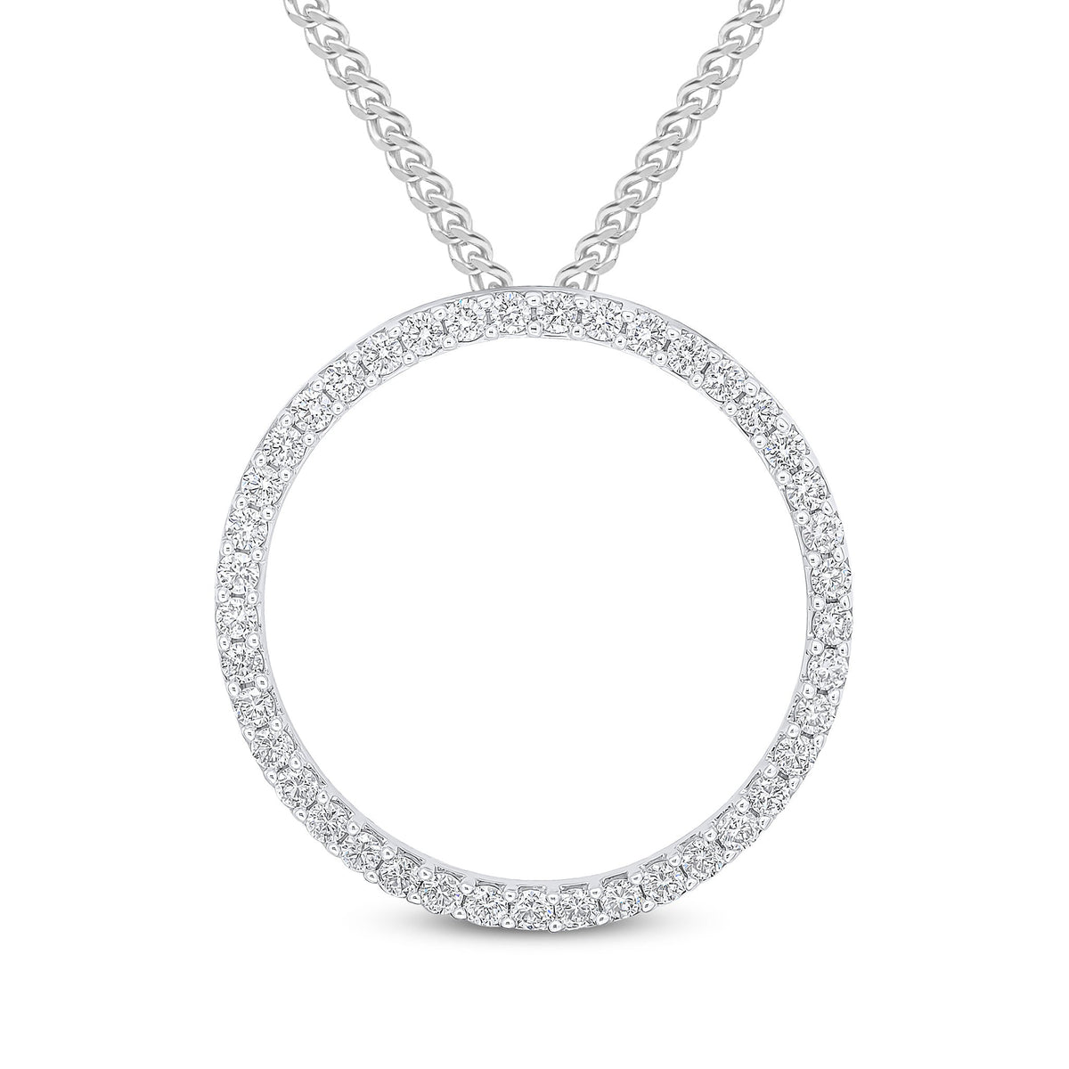 18ct White Gold Round Natural Diamond Claw Set Open Circle Slider Pendant — 35mm
