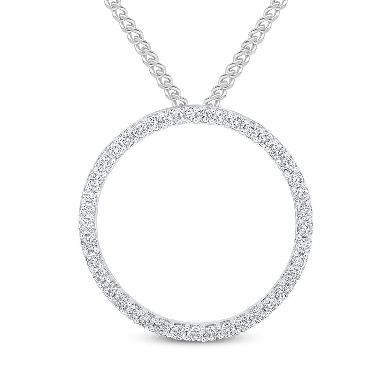 18ct White Gold Round Natural Diamond Claw Set Open Circle Slider Pendant — 35mm