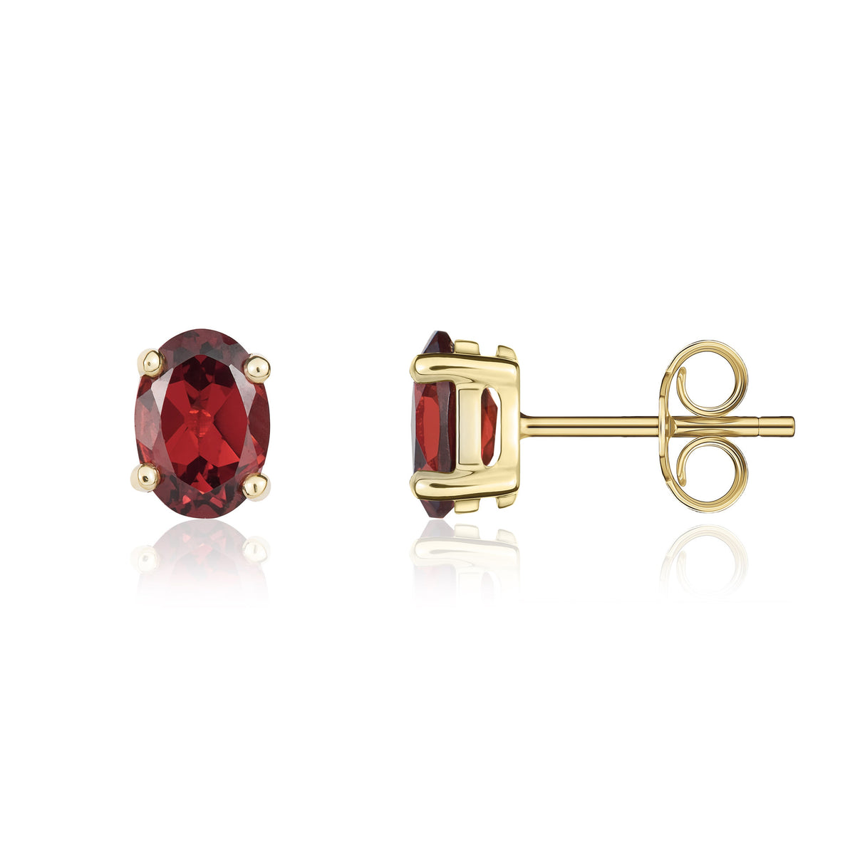 9ct Yellow Gold Oval Natural Garnet Stud Earrings — 7x5mm