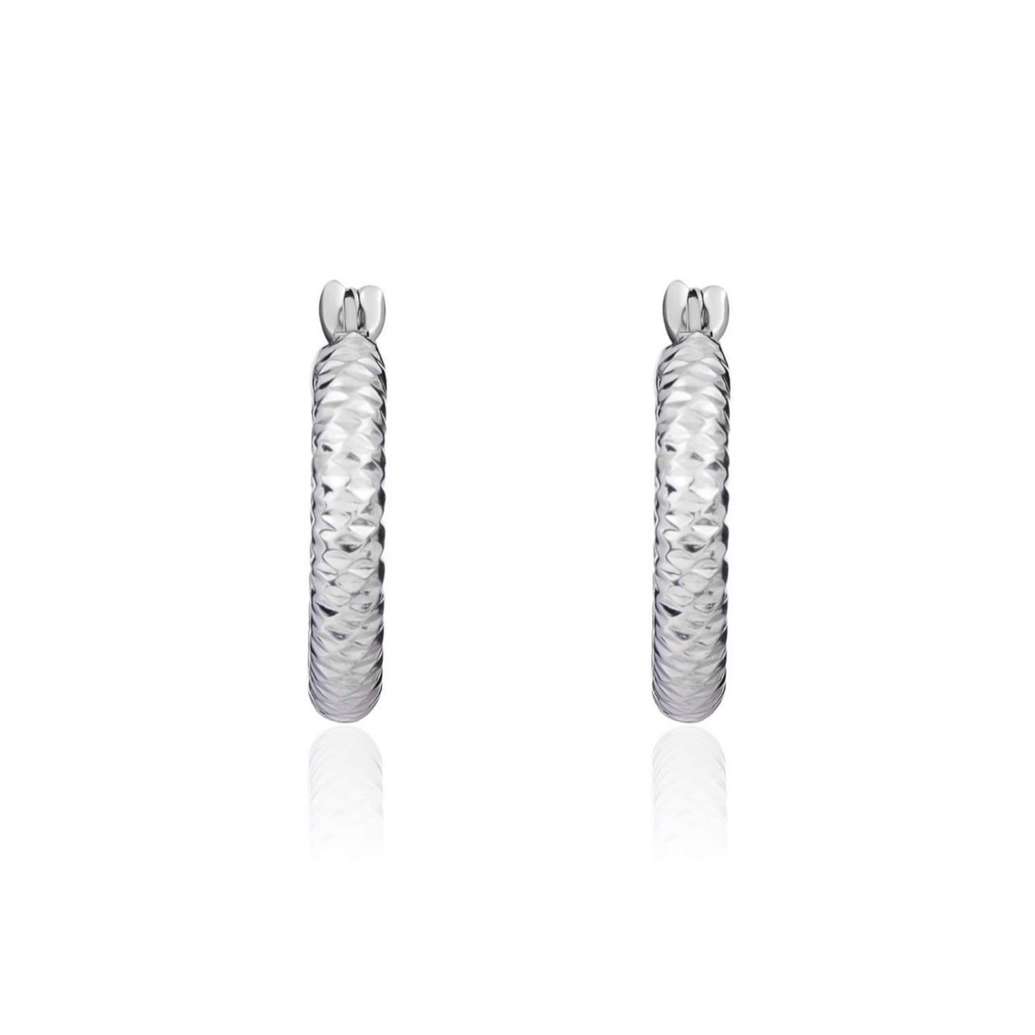 9ct White Gold Diamond Cut Small Hoop Earrings