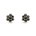9ct Yellow Gold Natural Black Sapphire Flower Cluster Stud Earrings