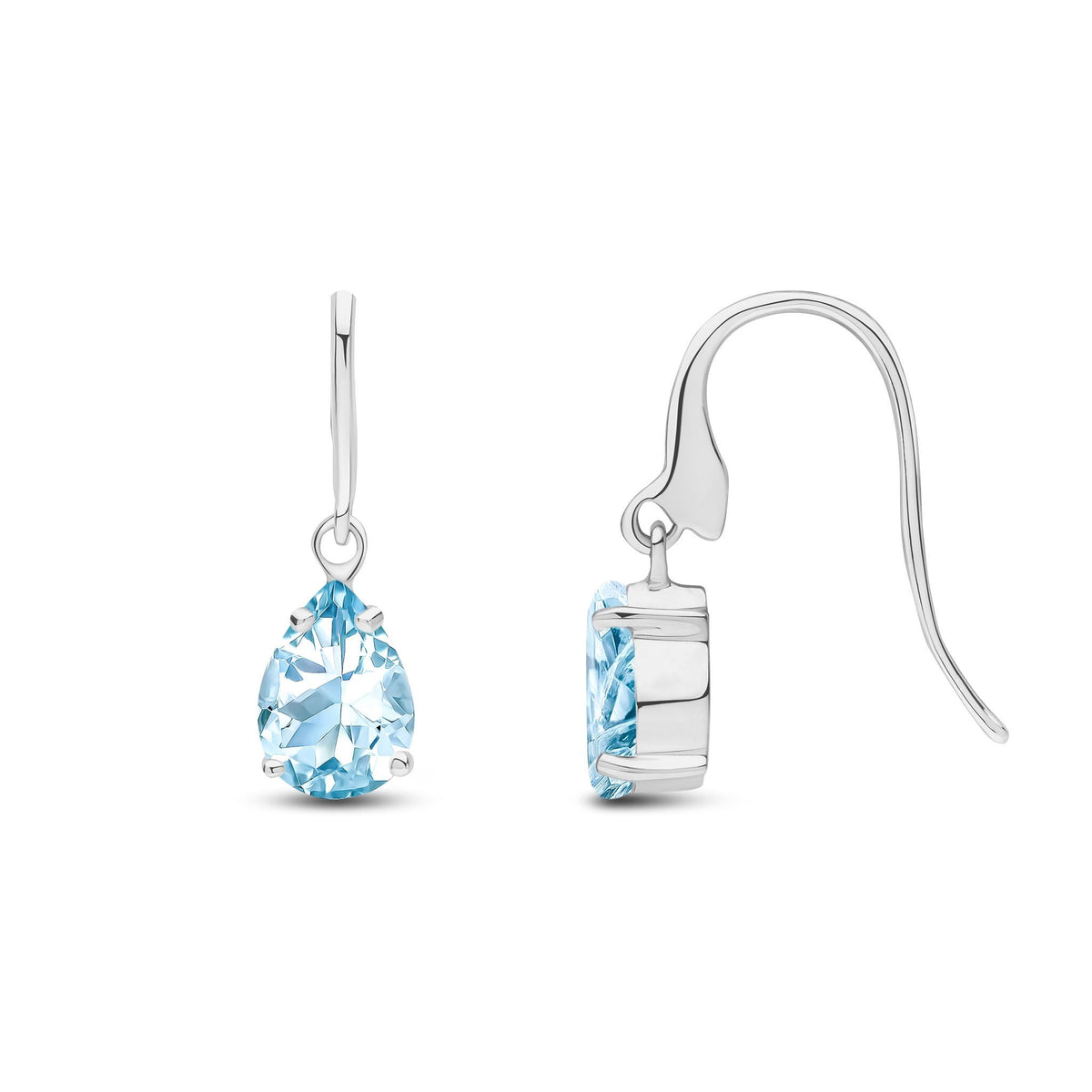 9ct White Gold Pear Shaped Natural Aquamarine Claw Wire Hook Drop Earrings