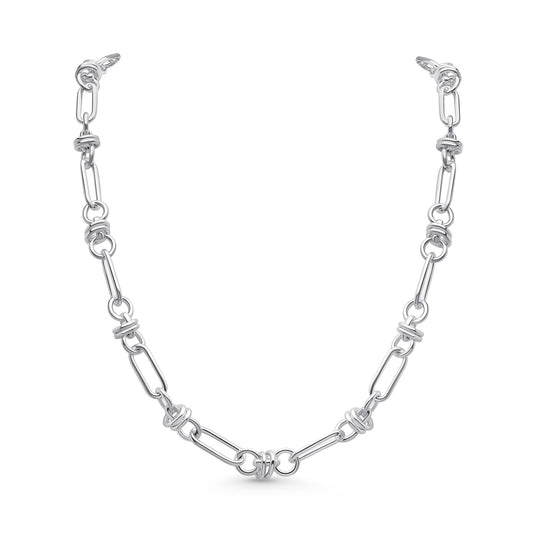 Sterling Silver Handmade Solid 7.5mm Oval Multi Link Necklace with Lobster Clasp