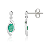 9ct White Gold Oval Natural Emerald 'Eye' Drop Earrings — 6x4mm