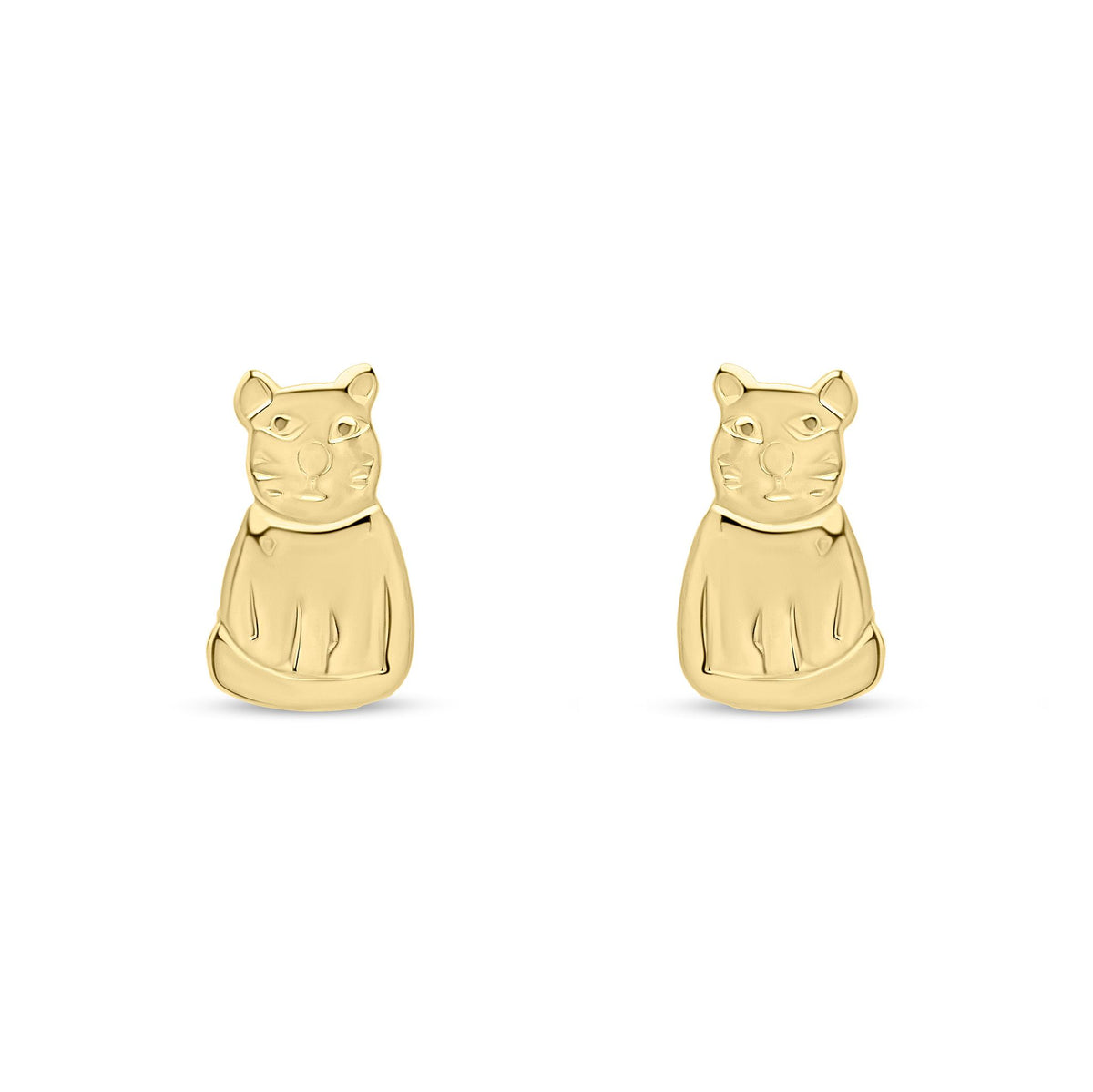 9ct Yellow Gold Cat Stud Earrings