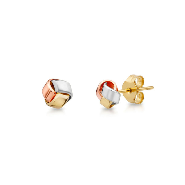9ct Three-Tone Gold Polished Small Simple Knot Stud Earrings — 5mm
