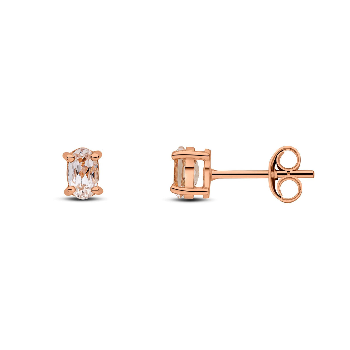 9ct Rose Gold Oval Natural Morganite Claw Stud Earrings — 5x3mm