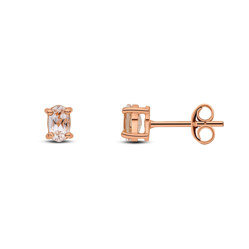9ct Rose Gold Oval Natural Morganite Claw Stud Earrings — 5x3mm